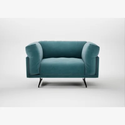 Heal's Heal's Novara Loveseat Smart Luxe Velvet Airforce Blue Black Feet