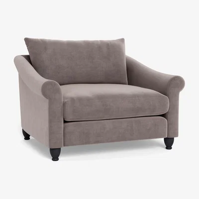 Heal's Heal's Devon Loveseat Smart Luxe Velvet Mushroom Black Stain Beech Feet - Heal's UK Furniture