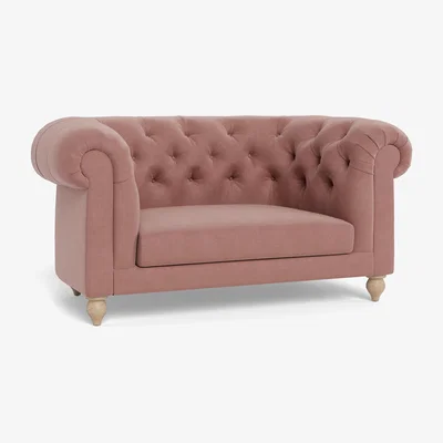 Heal's Heal's Fitzrovia Loveseat Smart Luxe Velvet Dusky Pink Black Painted Oak Feet