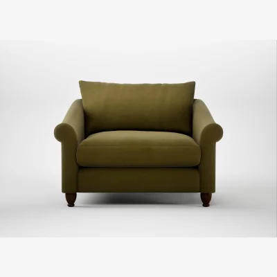 Heal's Heal's Devon Loveseat Wool Velvet Olive Walnut Stained Feet