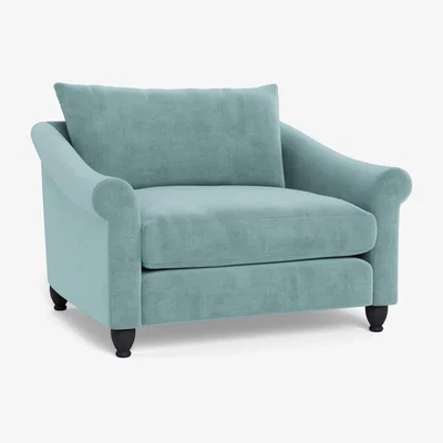 Heal's Heal's Devon Loveseat Smart Luxe Velvet Mineral Blue Black Feet