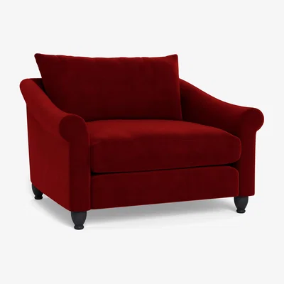 Heal's Heal's Devon Loveseat Smart Luxe Velvet Mulberry Dark Brown Stain Beech Feet - Heal's UK Furniture