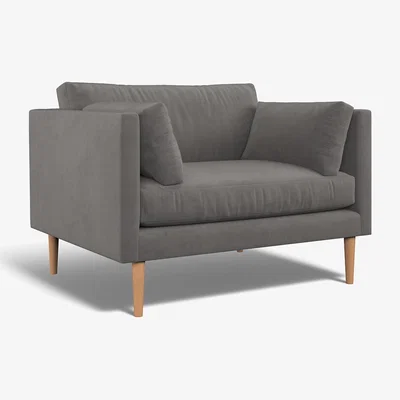 La Redoute Gabriela Modern Velvet Snuggle Chair with Light Wood Legs & Feather Fillings