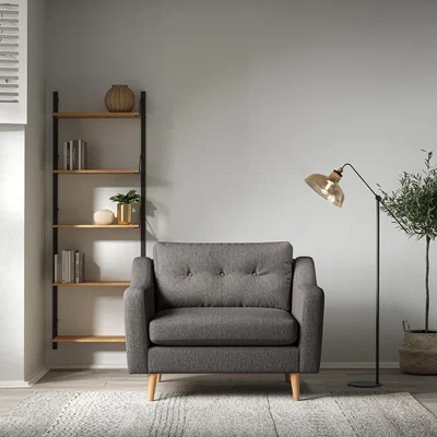 La Redoute Rosa Curve Buttoned Soft Woven Snuggle Chair with Light Wood Legs