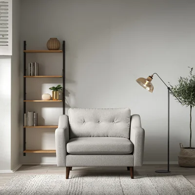 La Redoute Rosa Curve Buttoned Soft Woven Snuggle Chair with Dark Wood Legs