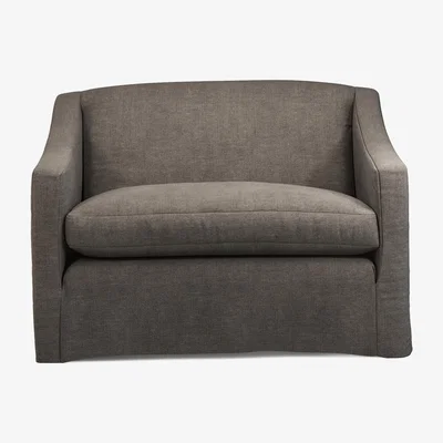 OKA Linen Loose Cover for Egerton Loveseat - Walnut