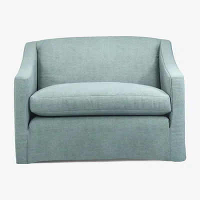 OKA Linen Loose Cover for Egerton Loveseat - Aqua