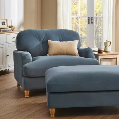 The Range Dulcie Snuggler Matte Velvet Armchair - Cadet Blue