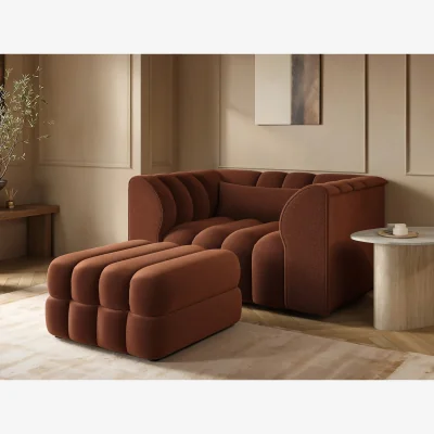 The Range Halle Channel Tufted Loveseat with Storage Footstool - Orange