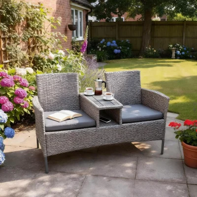 The Range Lovelle Grey PE Rattan and Metal Garden Love Seat - Grey