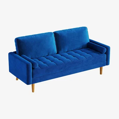 The Range 3 Seater Loveseat Velvet Sofa - Blue