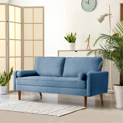 The Range Yohood 68" Linen Square Arm Tufted Upholstered 3-Seater Sofa Loveseat - Blue