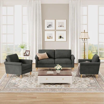 The Range 164cm Fabric Loveseat Sofa Sets 2 Seater Couch and Armchair - Grey