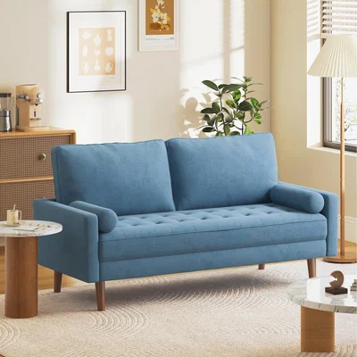The Range 3 Seater Fabric Loveseat Sofa Upholstered Couch - Blue