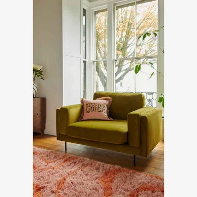 Rockett St George The Grace Love Seat In Luxe Kneedlecord Velvet Vintage Green