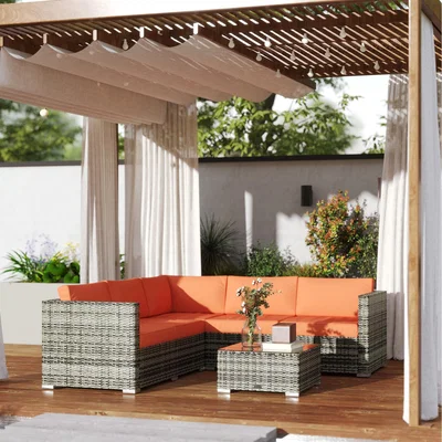 The Range Outsunny 4 Pieces Rattan Furniture Set with Corner Sofa Loveseat Coffee Table - Orange