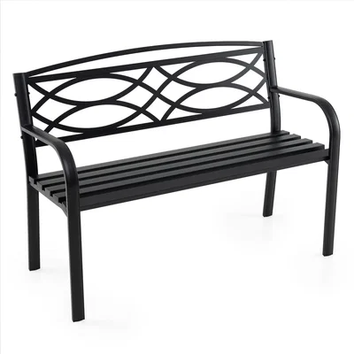 The Range Garden Bench Slatted Loveseat - Black