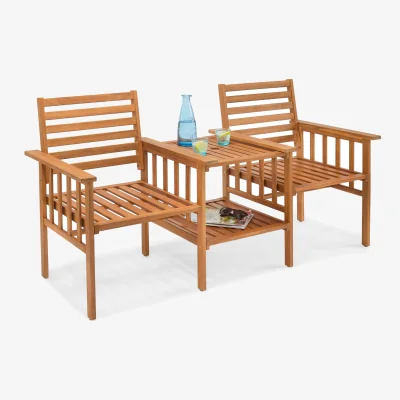The Range Cannes Wooden Garden Jack and Jill Love Seat 2 Seater - Natural
