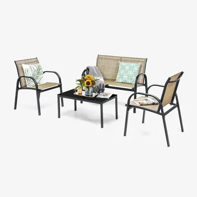 The Range 4-Piece Patio Furniture Set with Loveseat - Brown