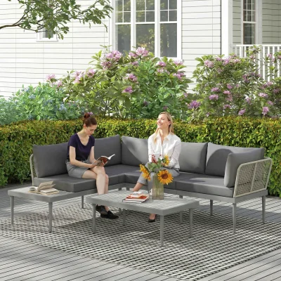The Range Outsunny 3 Piece L Shaped Rattan Garden Furniture Set with 2 Loveseats - Grey