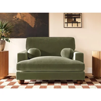 The Range Addison Loveseat Khaki Green Velvet - Green