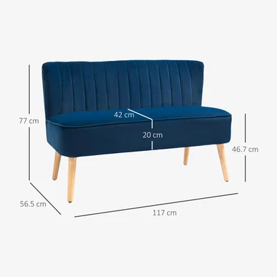 The Range Double Seat Sofa Compact Loveseat Small Couch with Four Legs - Blue