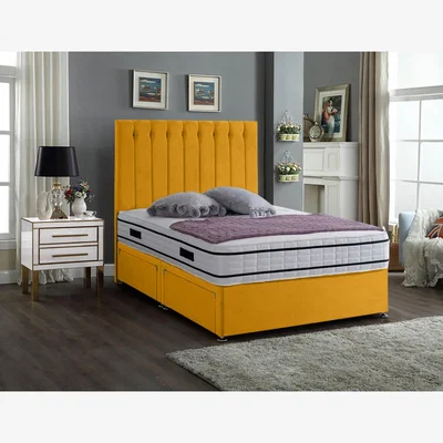 The Range Snuggler Divan Bed 54 inch Headboard 2 Drawers Plush - Mustard