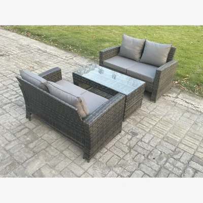 The Range Fimous 3-Piece PE Rattan Outdoor Set - 2 x 2-Seater Loveseats & Tempered Glass Table Dark Grey Mixed - Dark Grey Mixed