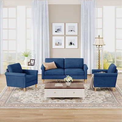 The Range 164cm Fabric Loveseat Sofa Sets 2 Seater Couch and Armchair - Blue
