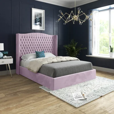 The Range Snuggler Curved Top Winged Soft Velvet Upholstered Bed Frame - Pink / Single