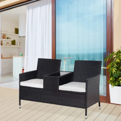 The Range Garden Rattan 2 Seater Companion Seat Wicker Love Seat  - Black