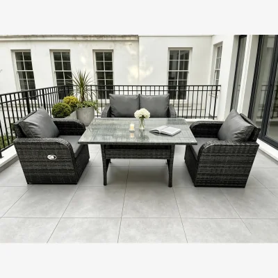 The Range PE Rattan Garden Furniture Reclining Loveseat Table 4 Seat