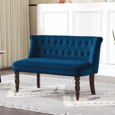 The Range HOMCOM Modern Loveseat Button Tufted Two-Seat Couch with Rubberwood Frame - Blue