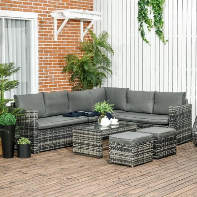 The Range 6ps Rattan Garden Furniture Set w Loveseat Sofa Table - Grey