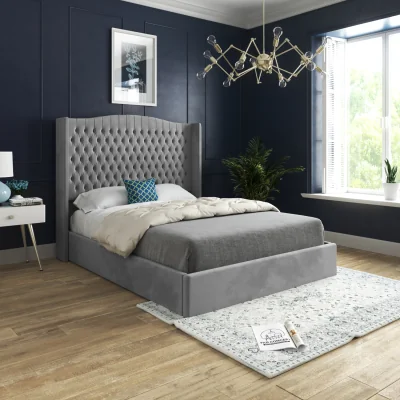 The Range Snuggler Curved Top Winged Soft Velvet Upholstered Bed Frame - Grey / Small Single