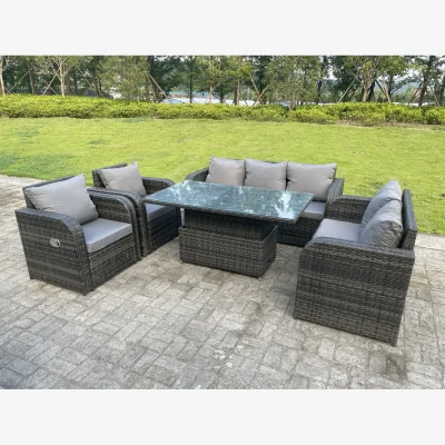 The Range Rattan 7 Seater Adjustable Dining Set Love Seats Reclining Chairs