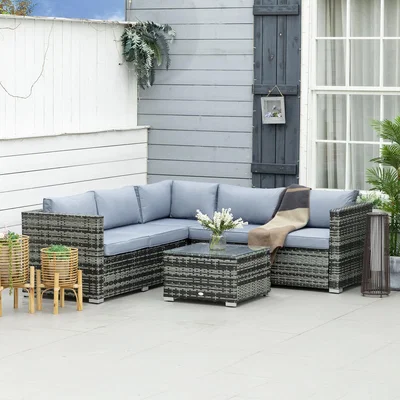 The Range 4 Pieces Rattan Furniture Set with Corner Sofa Loveseat Coffee Table - Grey