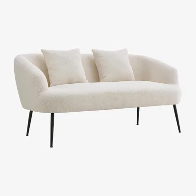 The Range White Teddy Fabric Loveseat 2-Seater Sofa with Metal Legs - White