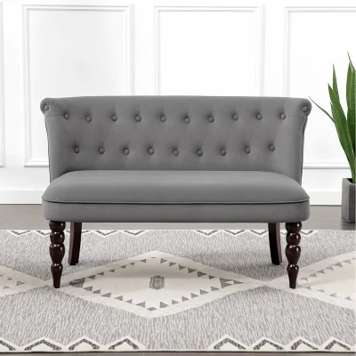 The Range HOMCOM Modern Loveseat Button Tufted Two-Seat Couch with Rubberwood Frame - Charcoal Grey