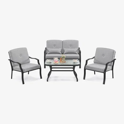 The Range 4Pcs Outdoor Conversation Set Table Loveseat Set - Grey