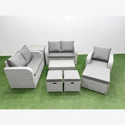 The Range Fimous PE Rattan Patio Set - Reclining Chair, Loveseat & Table, Light Grey - Light Grey