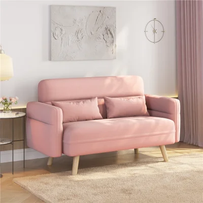 The Range Yaheetech Small Fabric Loveseat Sofa with Pillows - Pink / 2