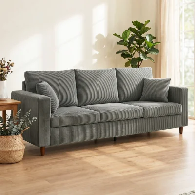 The Range HOMCOM Loveseat Sofa with Wide Seat, Corduroy Upholstered - Light Grey / 225cm