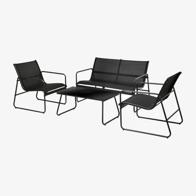 The Range Garden Patio Furniture Set 4 Piece Garden Dining Chairs Table Loveseat - Black