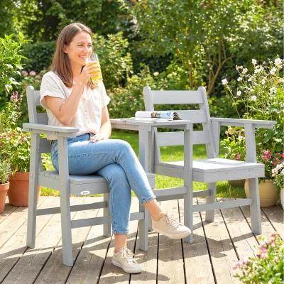 The Range Outsunny Garden Loveseat, Embossed Wood Jack and Jill Garden Seat - Grey
