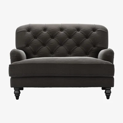 Sofa.com Snowdrop Button Back Loveseat in Battleship Grey Smart Cotton - sofa.com