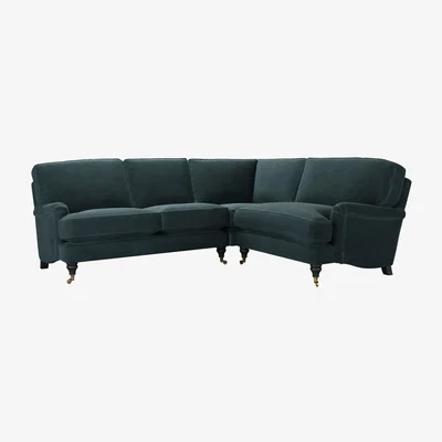 Sofa.com Bluebell Asym. Crn: LHF 2 Seat w RHF Loveseat in Deep Forest Aquaclean Clever Velvet