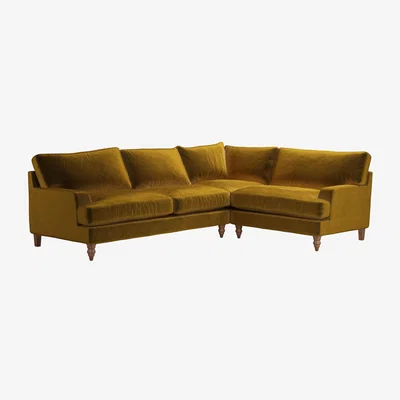 Sofa.com Isla Asym. Crn: LHF 2.5 Seat w RHF Loveseat in Nefertiti Gold Cotton Matt Velvet - sofa.com