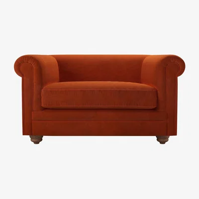 Sofa.com Patrick Unbuttoned Loveseat in Brick Aquaclean Clever Velvet