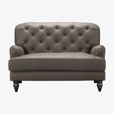 Sofa.com Snowdrop Button Back Loveseat in Basalt Grain Leather - sofa.com